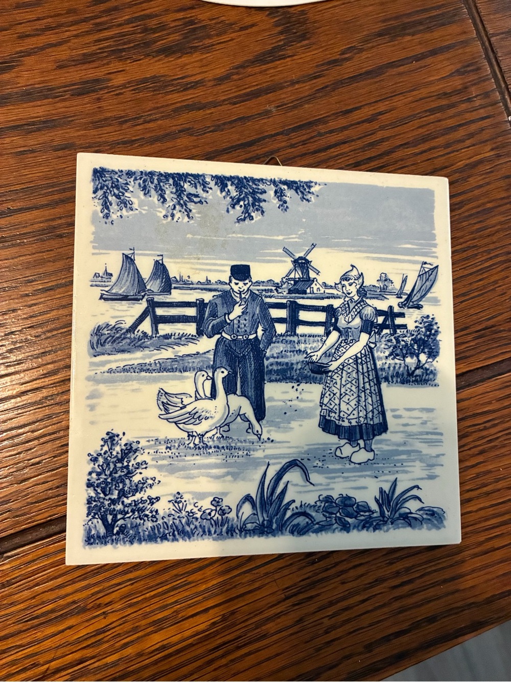 Blue Delft-Style Ceramic Wall Tile - Traditional Dutch Scene